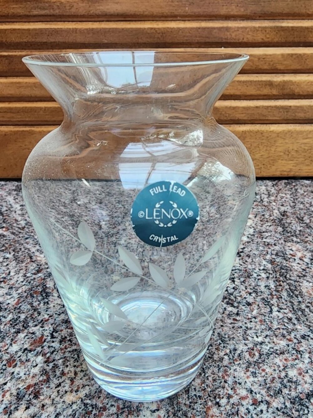 LENOX Small Vase Full Lead Crystal ETCHED Fern Leaves 5” Simple & Elegant USA